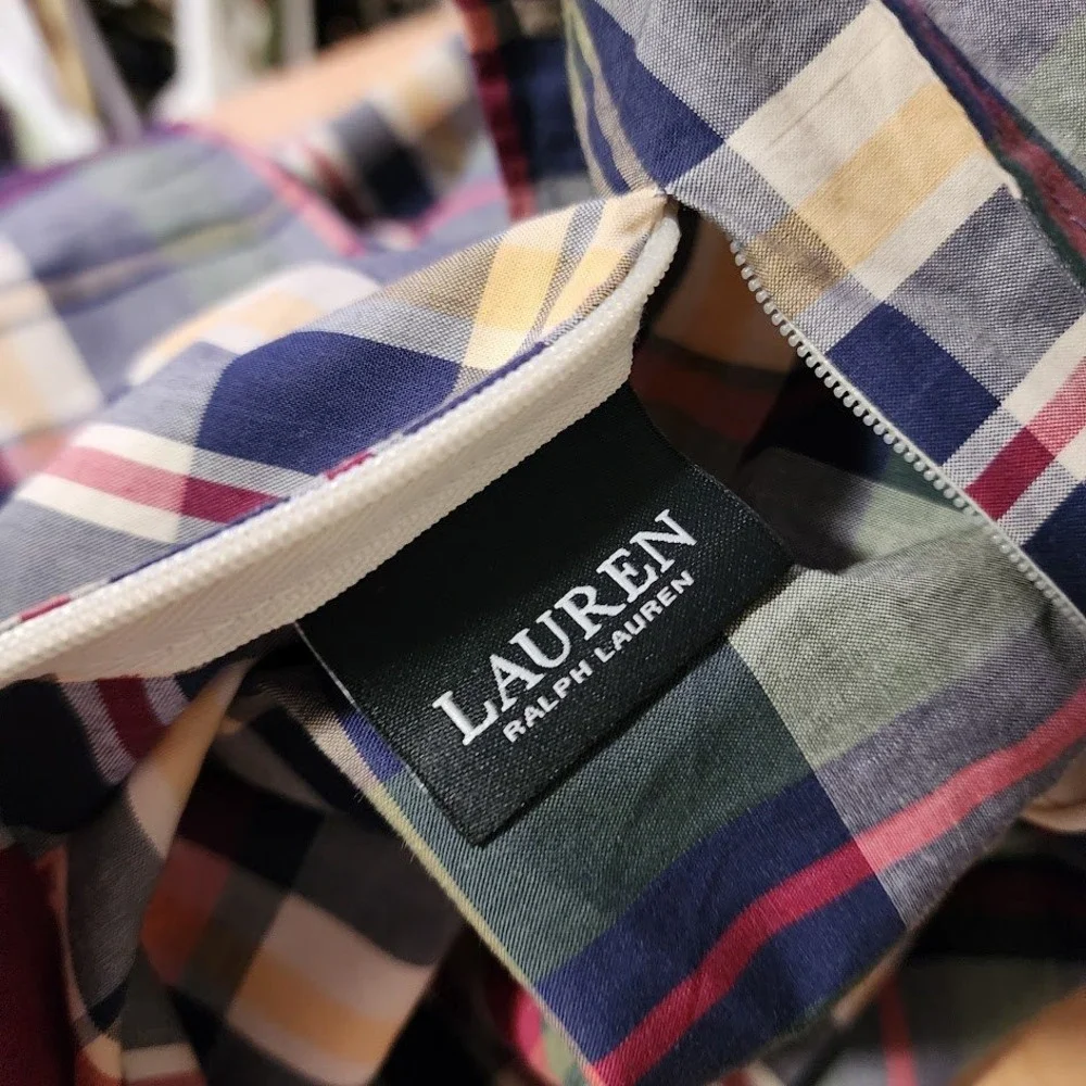 LAUREN RALPH LAUREN Plaid Zippered King Pillow Shams (2) Americana Red Navy